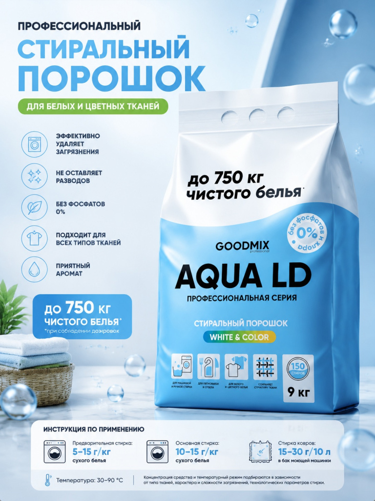 картинка Стиральный порошок без фосфатов GOODMIX AQUA LD - Дальснаб.Ру